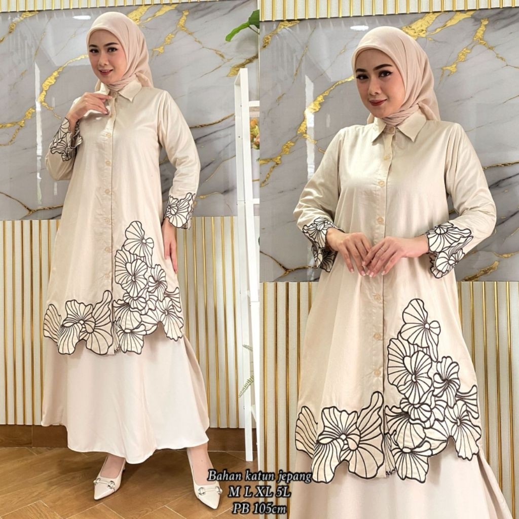 SETRAMALL    LONG TUNIK KATUN JEPANG | ATASAN WANITA MODERN | TUNIK BUNGA BORDIR  | TUNIK KEKINIAN W