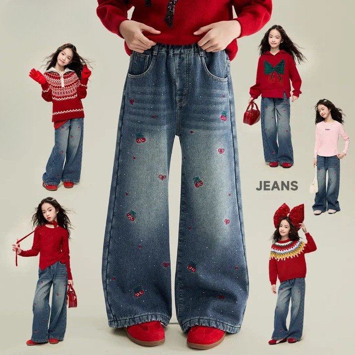 ( PAN657 ) Celana panjang kulot winter musim dingin anak perempuan fleece bulu suhu minus - denim je