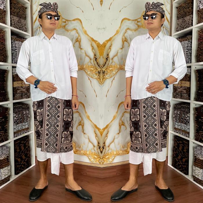 SET SAPUT UDENG BATIK INDIGO PRIA BAHAN KAIN BATIK PRINT PAKAIAN ADAT BALI - SAPUT UDENG A