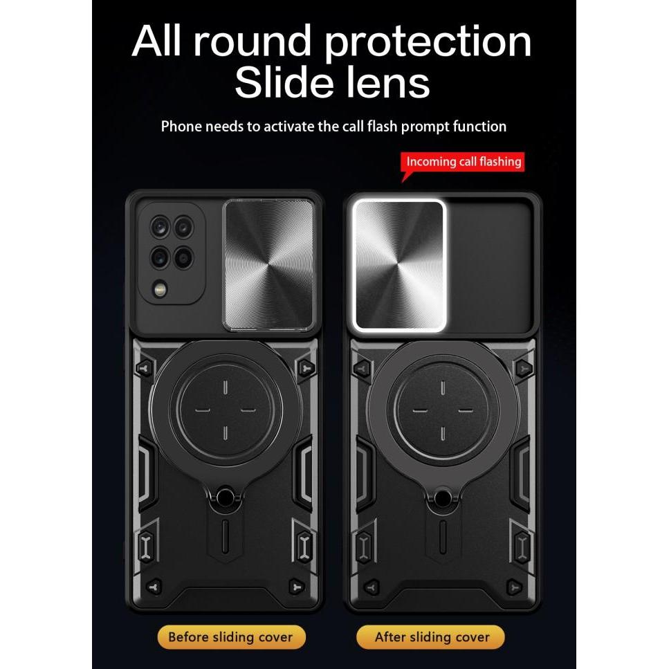 Samsung A12 - M12 - EvoX Army Flash Flip Lens Armor Case Shockproof - Black