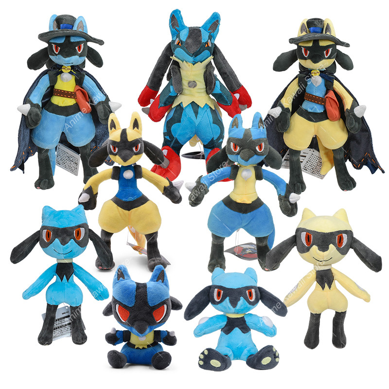 Shiny Lucario Plush Toys Pokemon Pelue Riolu Mega Lucario Stuffed Animal Doll Collectible Gift,Carto