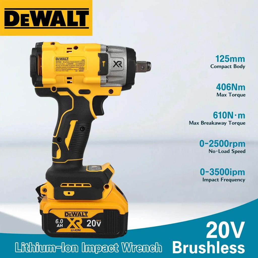 DEWALT DCF922 20V Cordless Impact Wren | 205Nm Reverse Torque 1/2" Drive | 2500 RPM   Naked Tool
