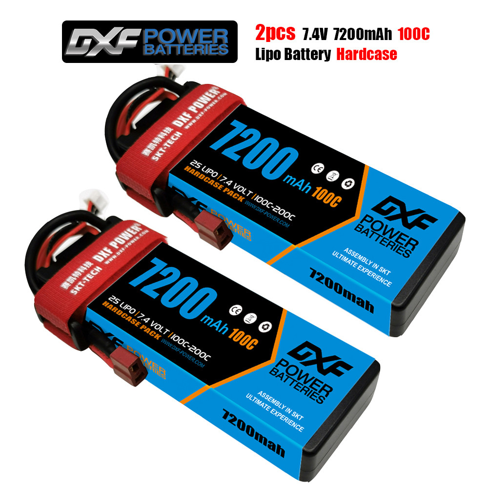1/2PC DXF 2S Lipo Battery 7.4V 7200mah 100C Hard Case XT60 EC5 TRX Deans XT90 for Traxxas SCX10 Car 