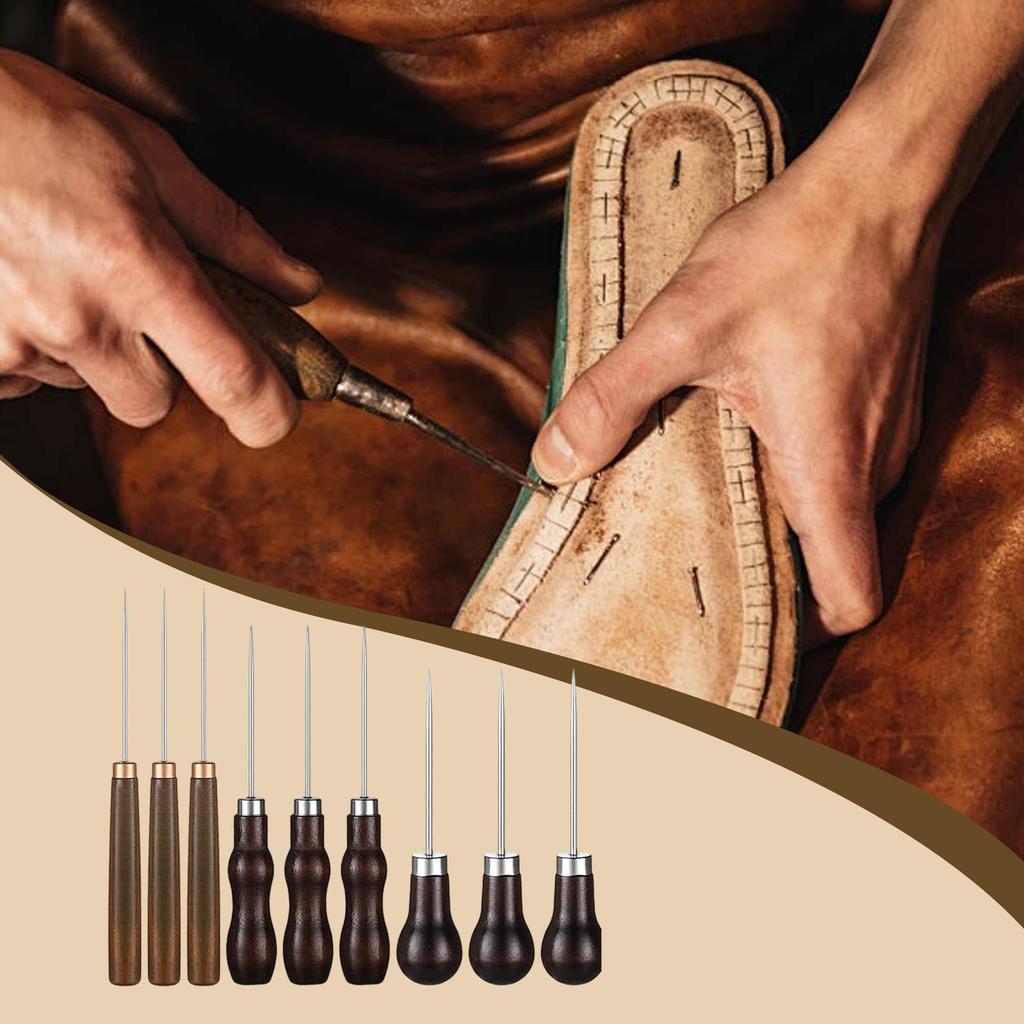 Leatherworking Awl Tool Set Anti Slip Wooden Handle for Footwear Repair Shoemaking Supplies Craft