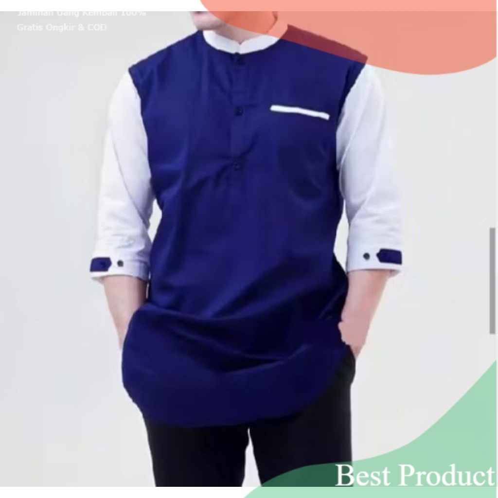 KURTA Pakistan kombinasi lengan 3/4 katun Toyobo- pakaian pria lainnya