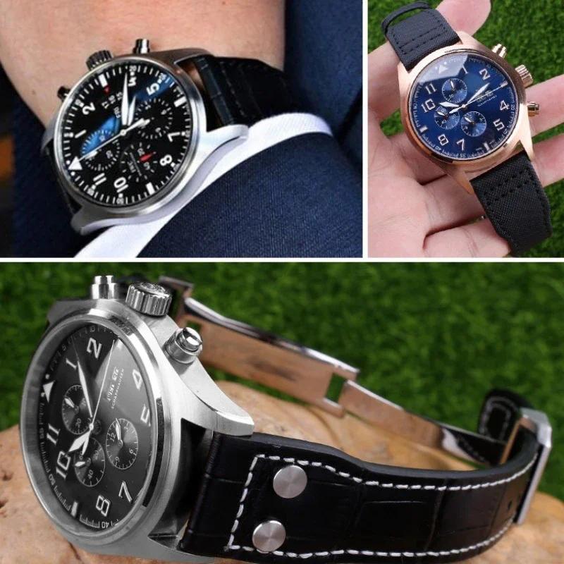 Genuine Leather Watch Strap for IWC Big Pilot Mark 18 Portuguese Belt 20mm 21mm 22mm Bracelet for Sc