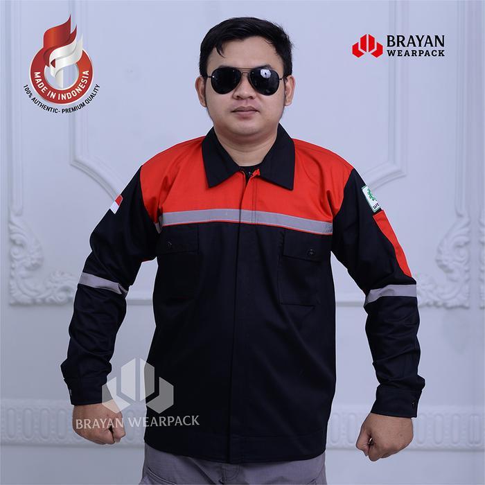 Baju Safety Wearpack Kerja Seragam Proyek PDL Lengan Panjang Hitam Maroon - HITAM POLOS, M Terlaris