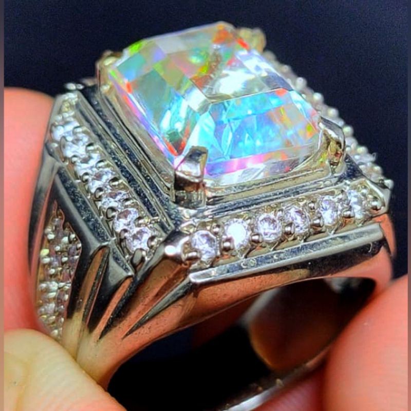 Batu Kalimaya India Asli Elegan Perak Chrome