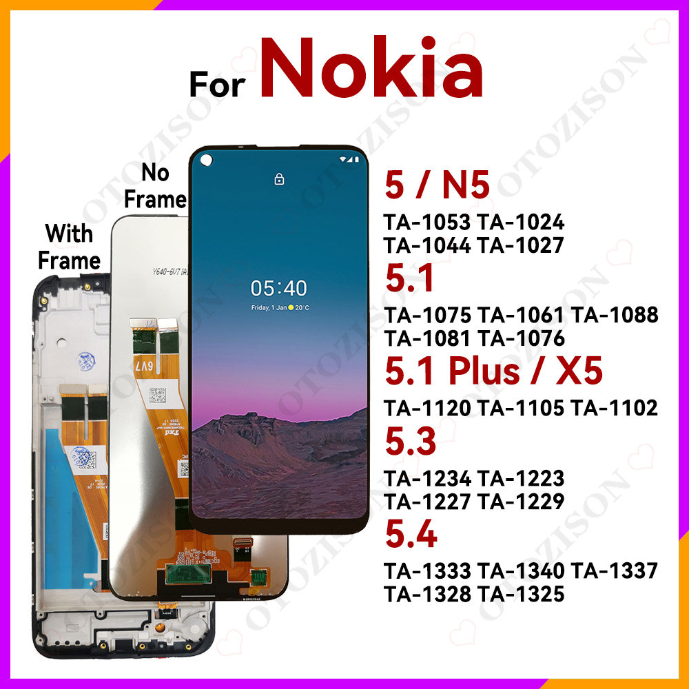 LCD With Frame For Nokia 5.4 5.3 5.1 Plus 5 splay Screen Tou gitizer TA-1333 TA-1234 TA-1120 TA-1075