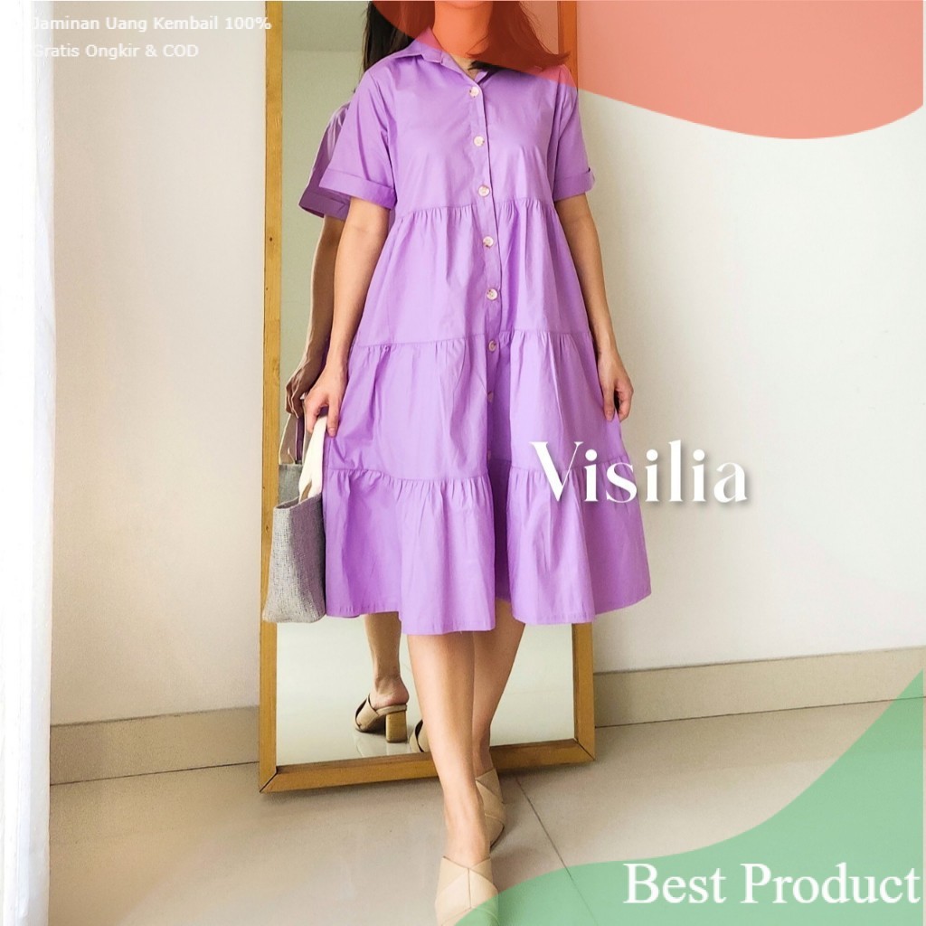 [VISILIA] Nara Dress | Korean Midi Babydoll Dres Bahan Katun Premium Pretty Aesthetic Basic Fashion 