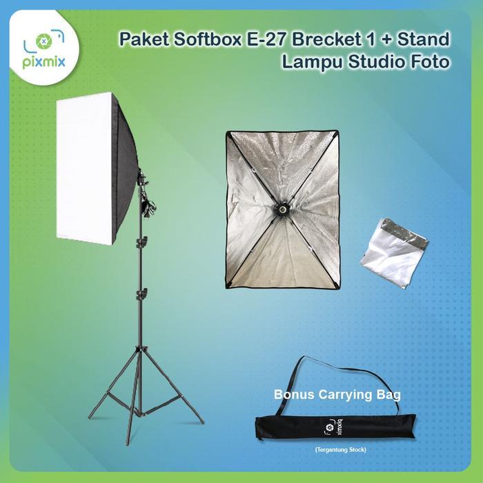 Soundpart Paket Softbox E-27 Bracket 1 + Stand | Lampu Studio Foto - Softbox + Stand