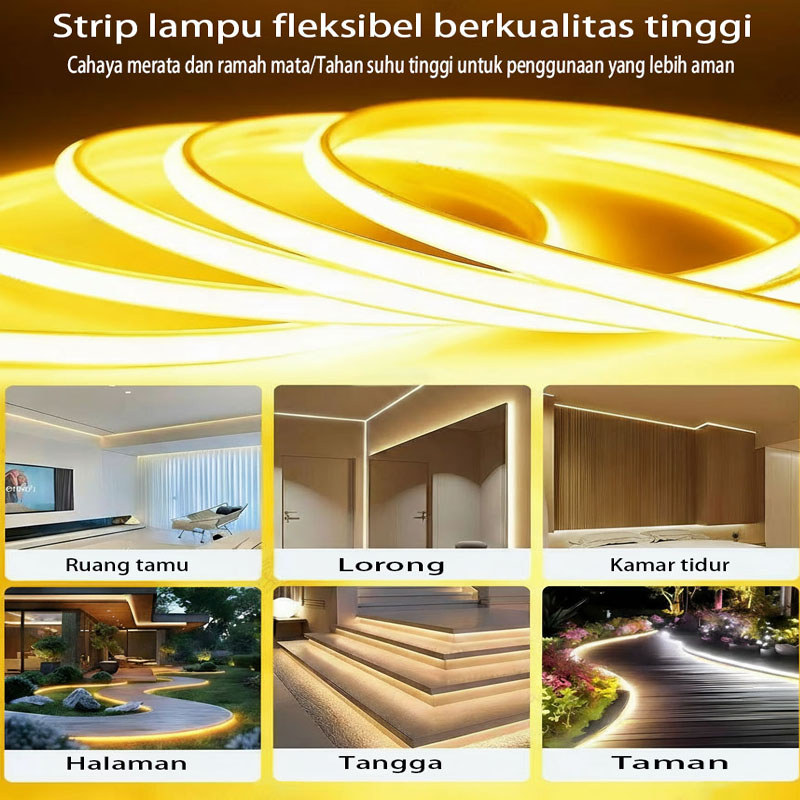 Strip lampu LED dekoratif fleksibel 10-20M, strip lampu kamar tidur ramah mata, strip lampu neon tah