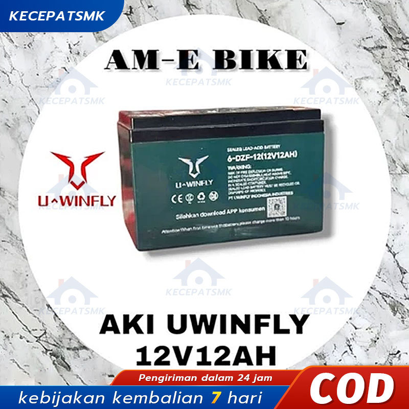 AKI SEPEDA LISTRIK UWINFLY 12V12AH ORIGINAL Aki Motor Listrik BEKEY 6 DZF-12 ORIGINAL12V 12AH SELIS 