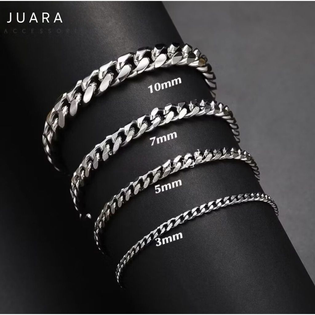 Gelang Pria Wanita Titanium Rantai Silver Putih Perak Asli Rante Cowok Cewek Keren Anti Karat