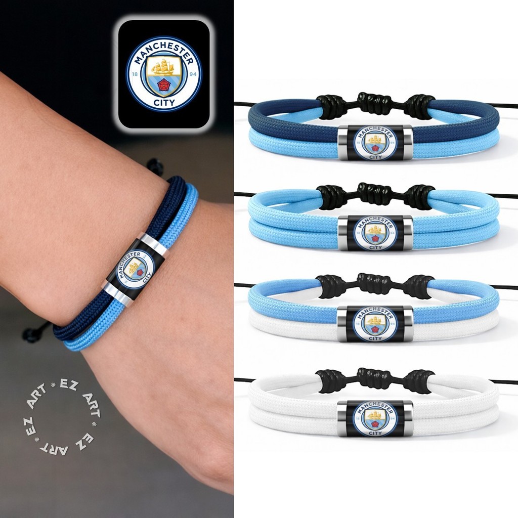 Gelang Logo Manchester City FC Fans Suporter Club Sepak Bola ManCity Tali Paracord 2 Layer Warna Mod