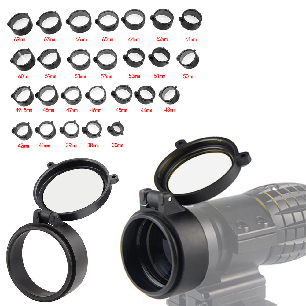 30mm-69mm Transparent Airsoft Hunting Rifle Scope Lens Cover Flip Up Quick Spring Protection Cap Obj