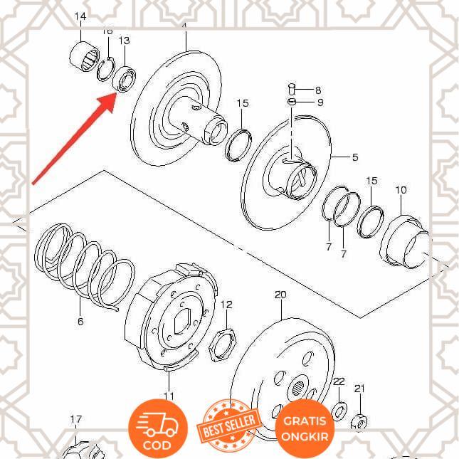 Eclipse- 09262-15035-000 Bearing Shaft As Drive Luar Pulley CVT Suzuki Skywave 125 Original