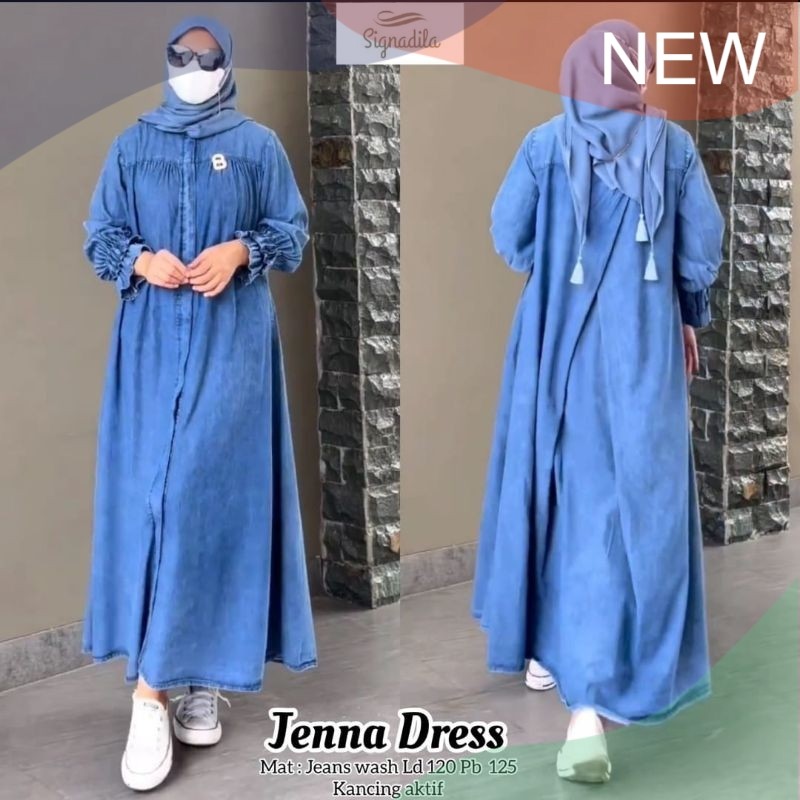 READY(SIAP KIRIM)JENNA DRESS MIDI JEANS ZARA GAMIS JEANS KEKINIAN/ pakaian wanita lainnya