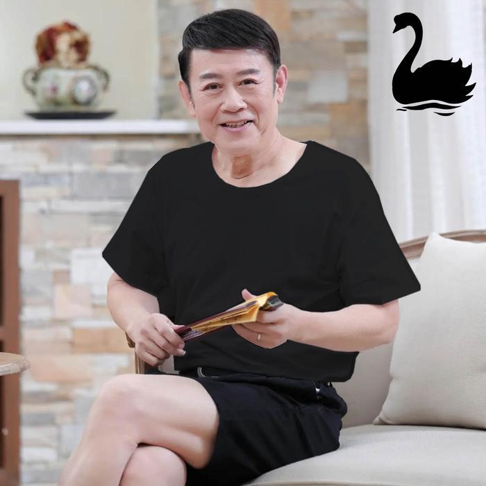 SWAN SHOGUNAVO Kaos Oblong Pria Swan Brand - Type 100% Katun Premium Hitam - Hitam, Size 34