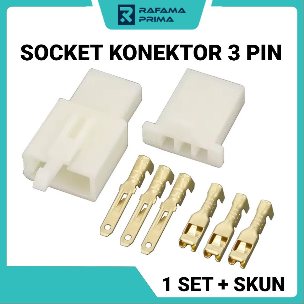 Soket Konektor Kabel 3 Pin Lengkap 1 set + Skun | Soket Motor | Soket Mobil | Konektor Kabel