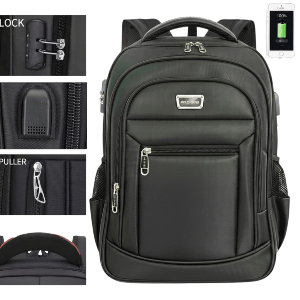 Ransel Sekolah POLO 16 inc Tas Ransel Kerja Tas sekolah Kunci Usb Port Polo Raincoat Import