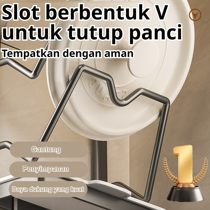 [Tanpa Bor & Anti Slip]Rak Panci Cover Dinding Gantung - Rak Dapur/Organizer Dapur/Tempat Penyimpana