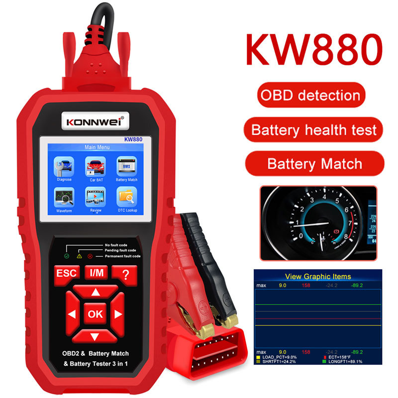 KW870 KW880 KW890 12V Cars Battery Tester Analizer Auto Diagnostic Tools Battery Match 3 in1 Code Re