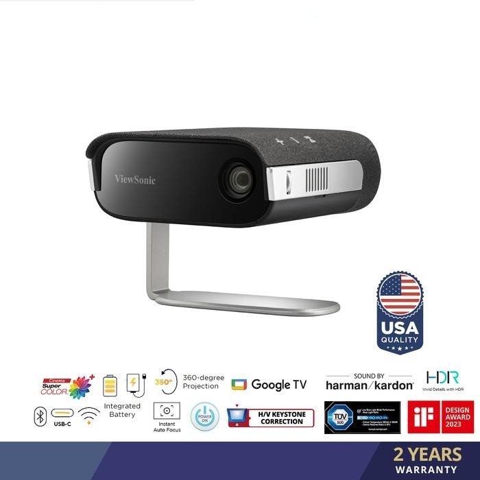 Mini Home Projector - Proyektor Portable ViewSonic M1 MAX Google TV LED FHD 1080p USB C WiFi Bluetoo