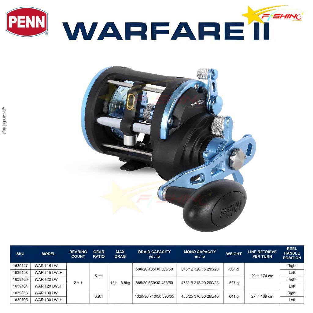 Starsfishing Reel Overhead PENN Warfare II Level Wind OH Conventional Reel 15LWLH 20LWLH 20LW Untuk 
