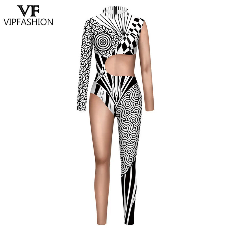 VIP FASHION Women 3D Art Printed Bodysuit Carnival Festival Costume Sexy Zentai Catsuit 8% Spandex L