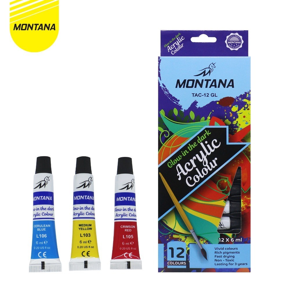 MONTANA Acrylic Colour Set 12 Glow In The Dark / Cat Akrilik Set 12 / Cat Lukis Kanvas