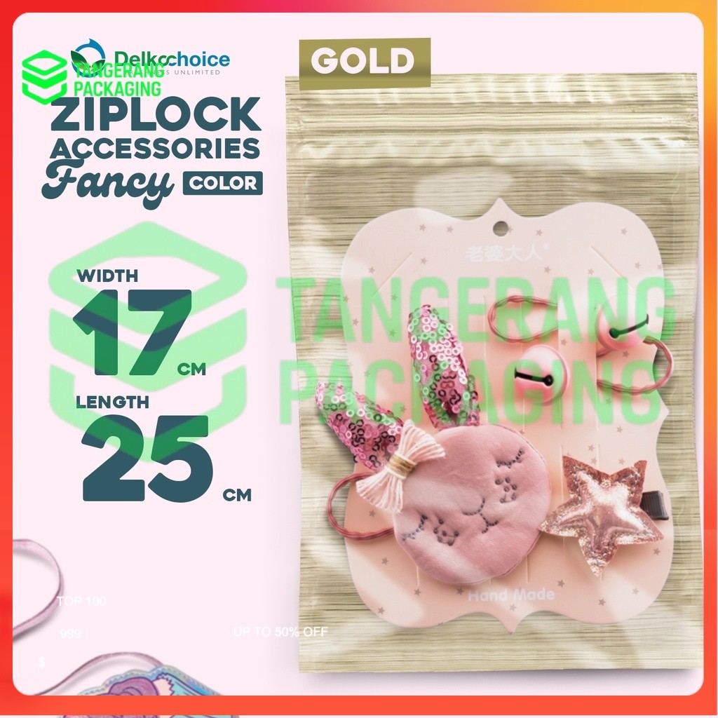 Plastik Klip Kombinasi Aksesoris - Plastik Ziplock Zipbag Gold 17x25