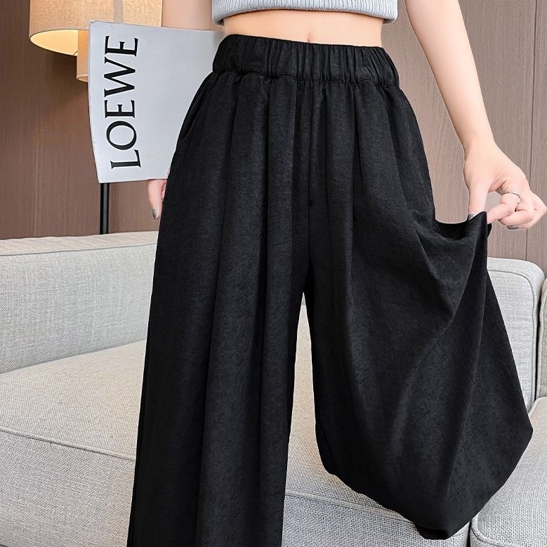 Celana Kulot Musim Panas Ukuran Besar (40-150kg) Celana Oversize Pinggang Tinggi dengan Tali Serut M