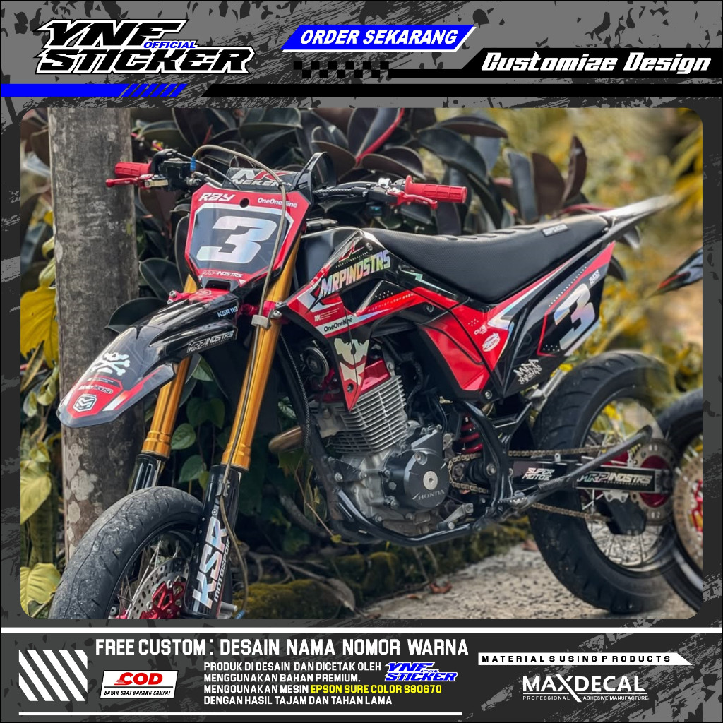 DECAL STICKER CRF 150L MERAH HITAM FULL BODY  BEBAS CUSTOM HOLOGRAM PELANGI
