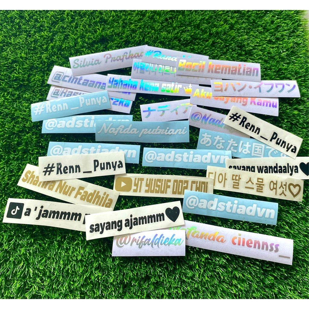 stiker cutting nama, sticker custom nama hologram, stiker jepang FREE CUSTOM DESAIN