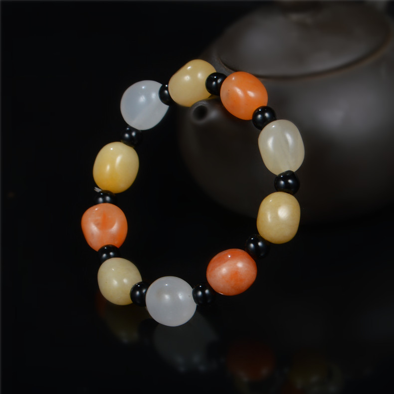 Gelang wanita giok sutra emas, gelang aksesoris perhiasan giok berwarna.