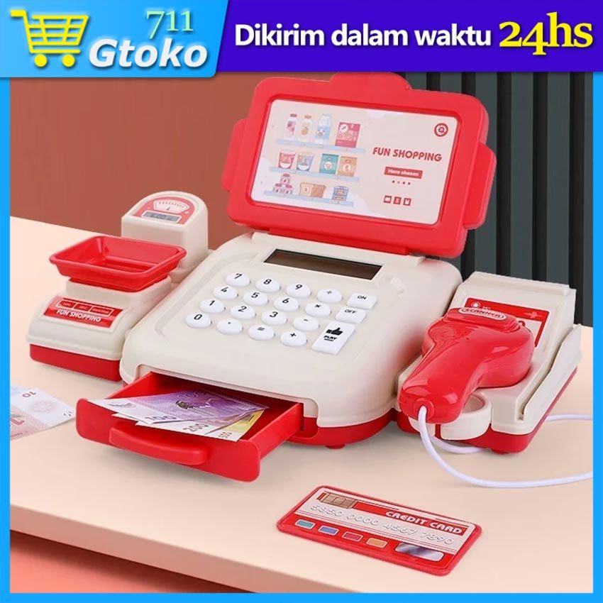 Mainan Anak Mesin Kasir Cash Register Happy Shopping Mesin Kasir Cashier Machine Mini Market Toys