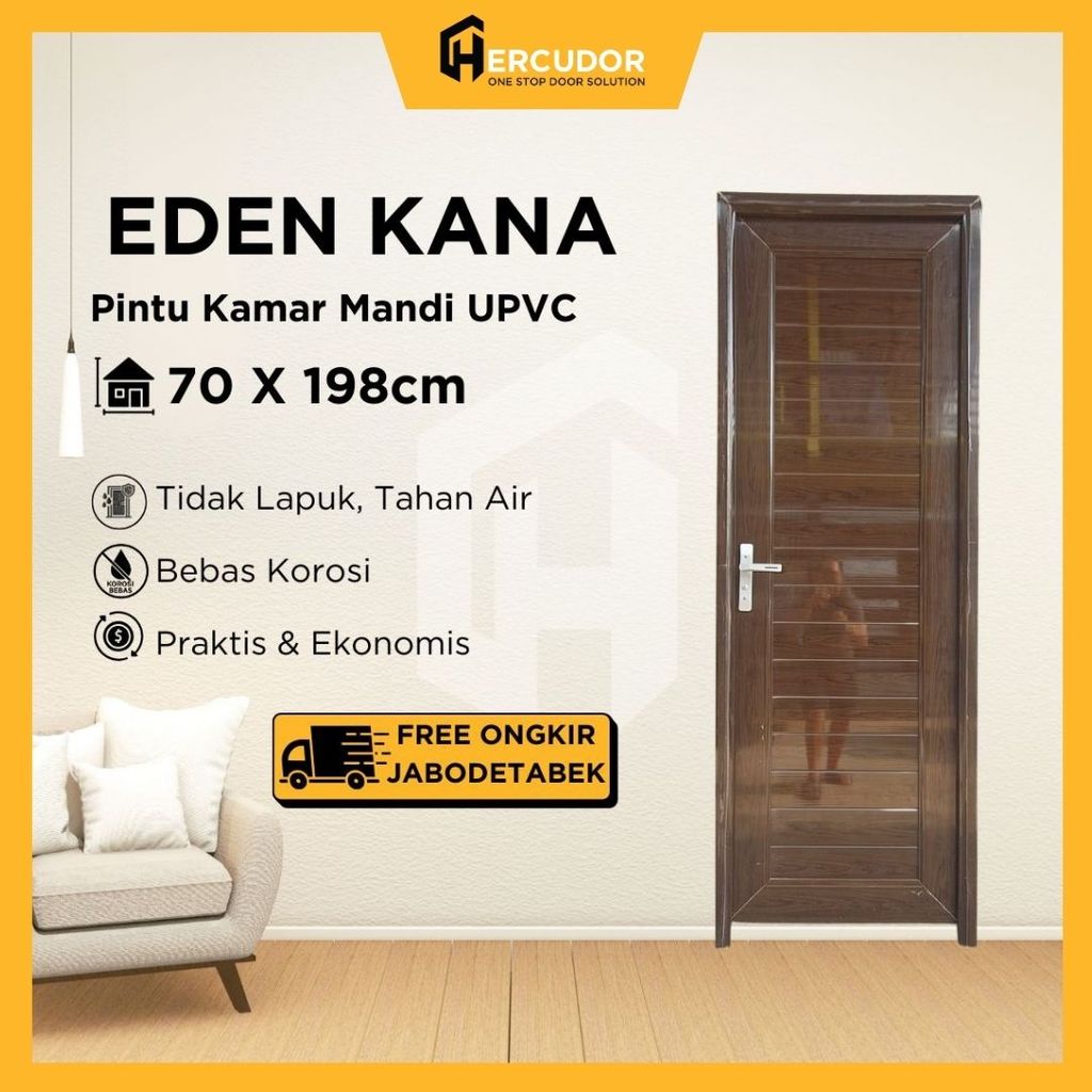 EDEN - Pintu Kamar Mandi UPVC EDEN KANA Full Panel 70x195 - Pintu Toilet Pintu WC Anti Air Anti Raya