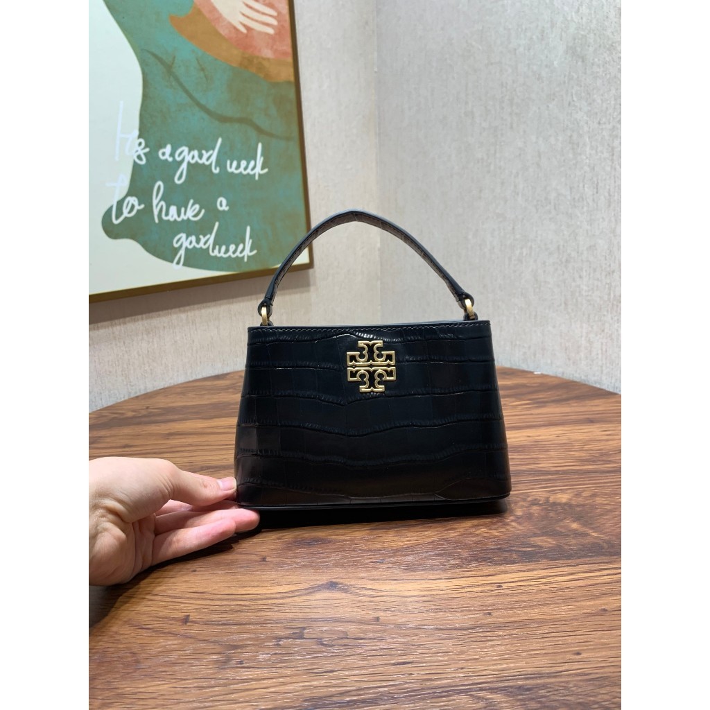 TORY BURCH Tory Burch Britten Seri Tote Bag Lady Di Bag, TB Tas Mini Baru dengan Motif Kulit Leci