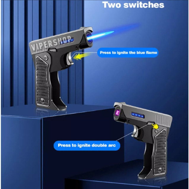 Korek Api Gas 2 Api Elektrik Model Transformer Miniatur Pistol Mancis Unik