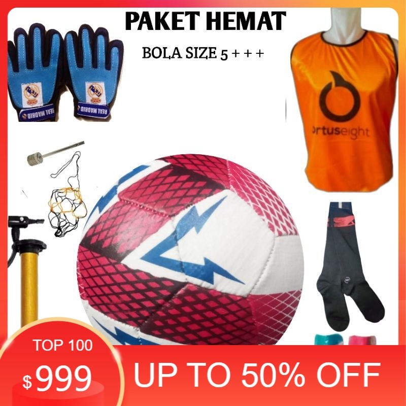 2,2 Bola Sepak Size 5 Murah Paket Komplit Bonus Pompa Sarung Tangan Kiper Anak Rompi Kaos Kaki Deker