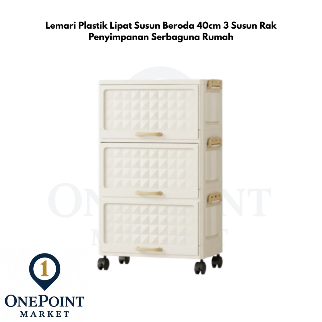 Lemari Plastik Lipat Susun Beroda 40cm 3 Susun Rak Penyimpanan Serbaguna Rumah