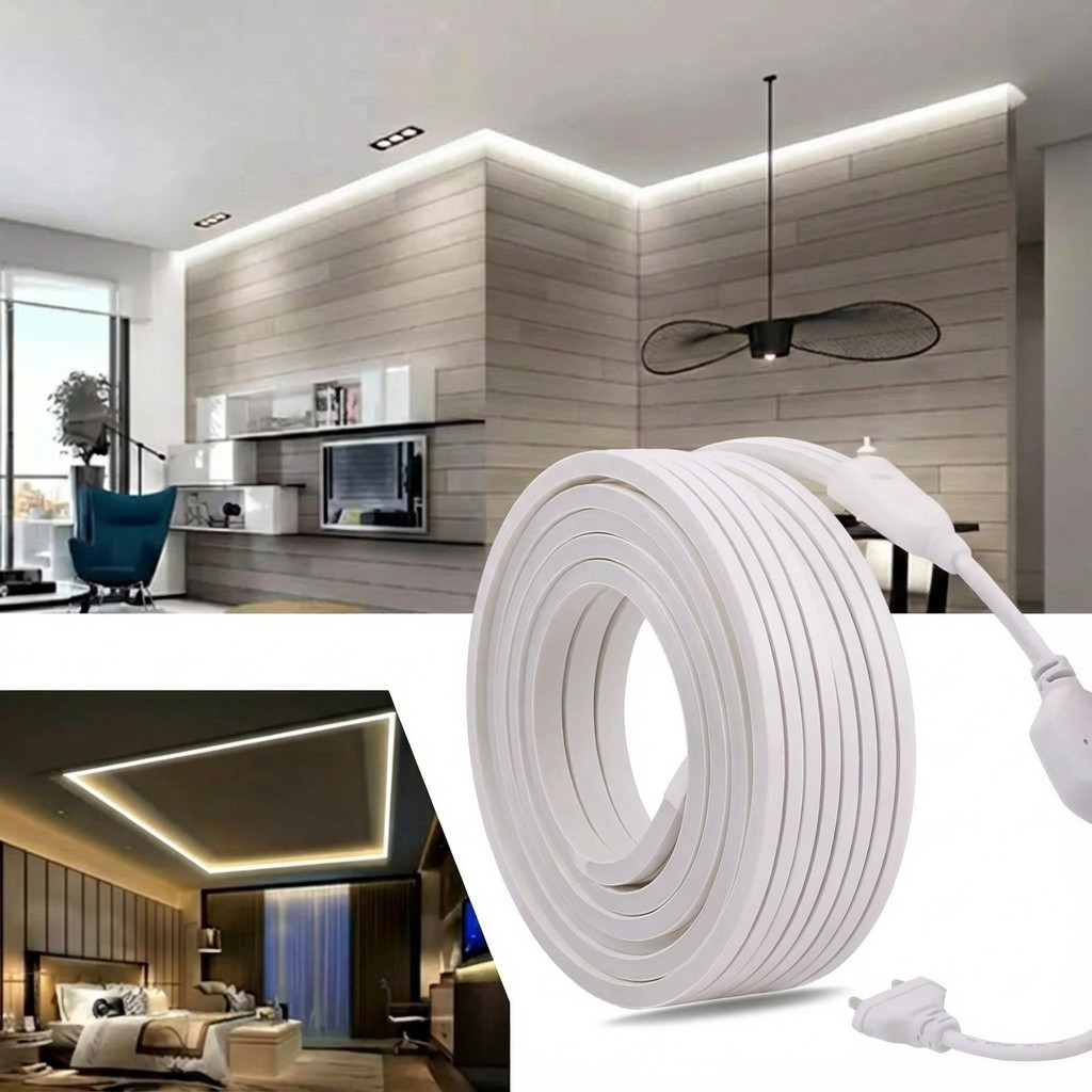 Promo10-20M strip lampu kamar tidur ramah mata, strip lampu neon tahan air, strip lampu LED silikon 