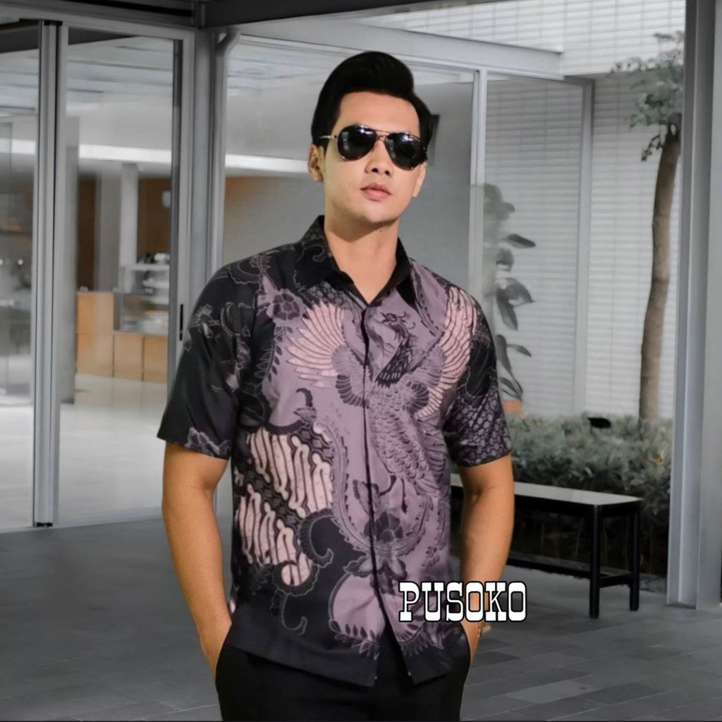 Kemeja Hem Baju Batik Pria Lengan Pendek motif Soang Maron Katun