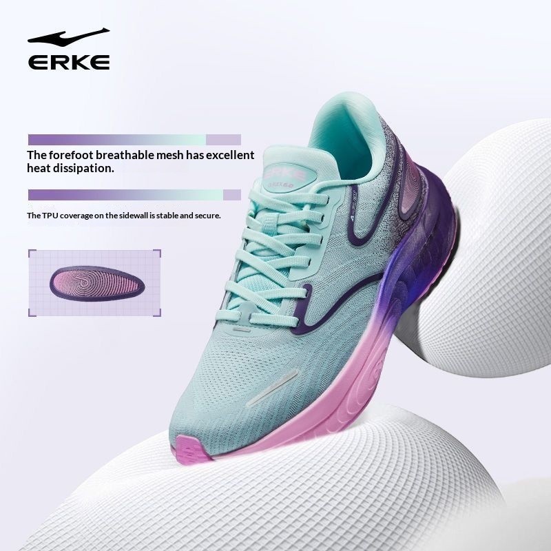 Sepatu Lari ERKE Qielastis Pria, Sepatu Olahraga Kasual Bantalan Sol Lembut