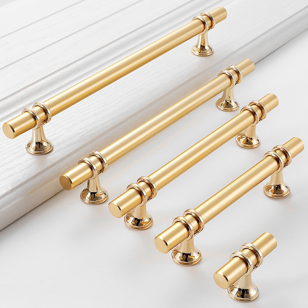 Gagang Lemari Minimalis Modern Tarikan Laci Logam Emas Desain Sederhana untuk Rumah