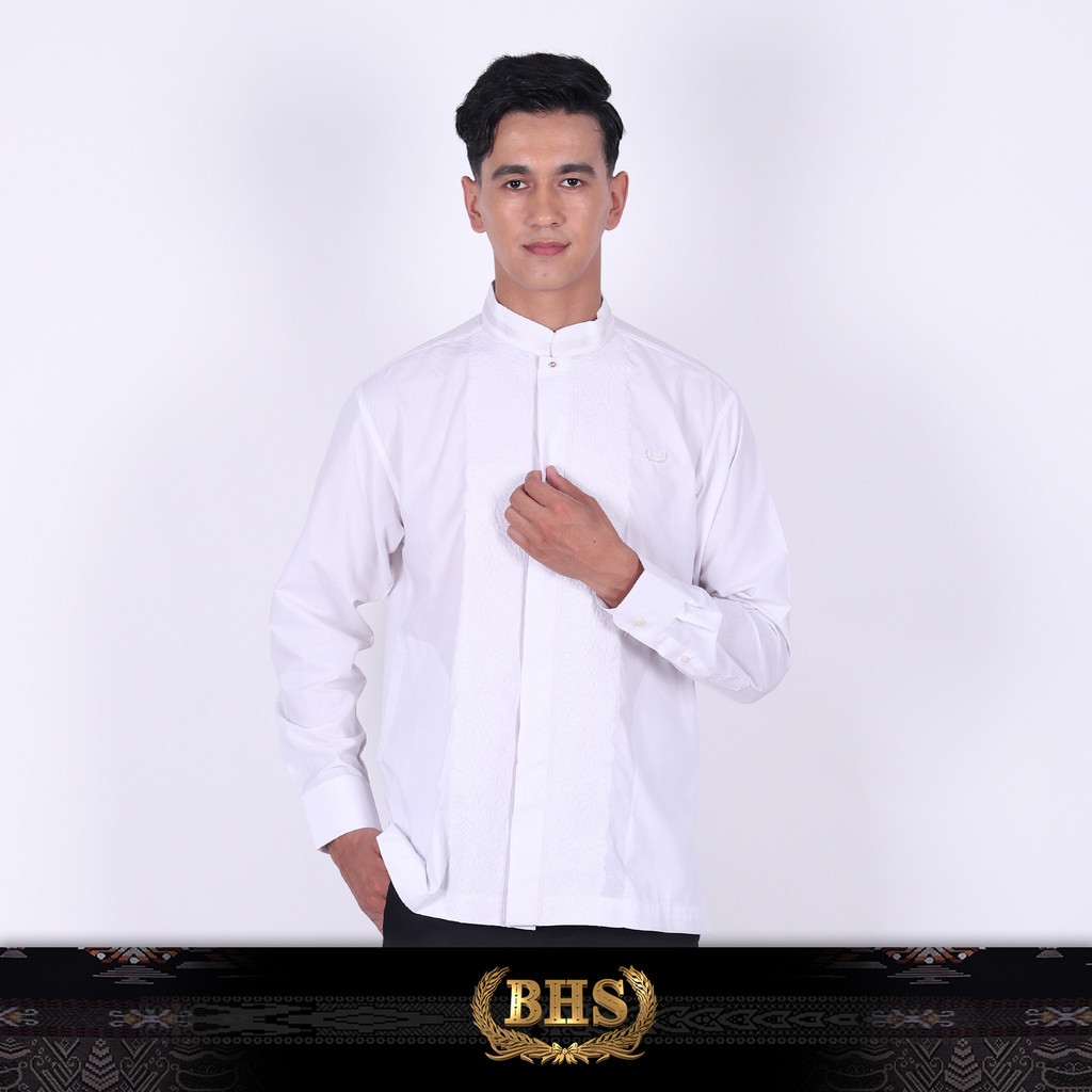 Baju Koko BHS Classic Motif Ahnaf Putih Baju Muslim BHS
