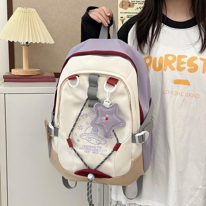 Ransel Wanita Tas Sekolah Backpack Fashion Korea Waterproof Tas Punggung SMP/SMA Premium - Ungu
