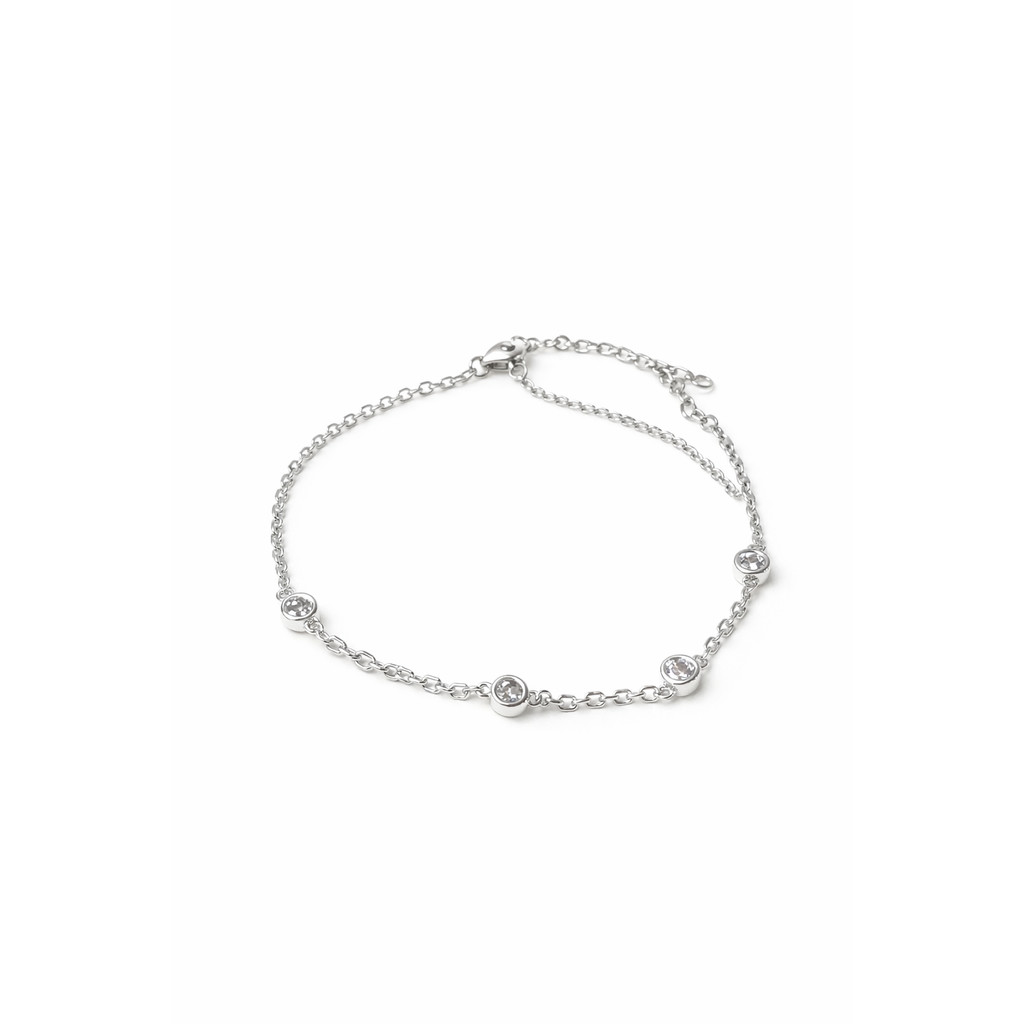 Gelang Rante Titanium Silver Polos Permata Putih Mewah & Kekinian