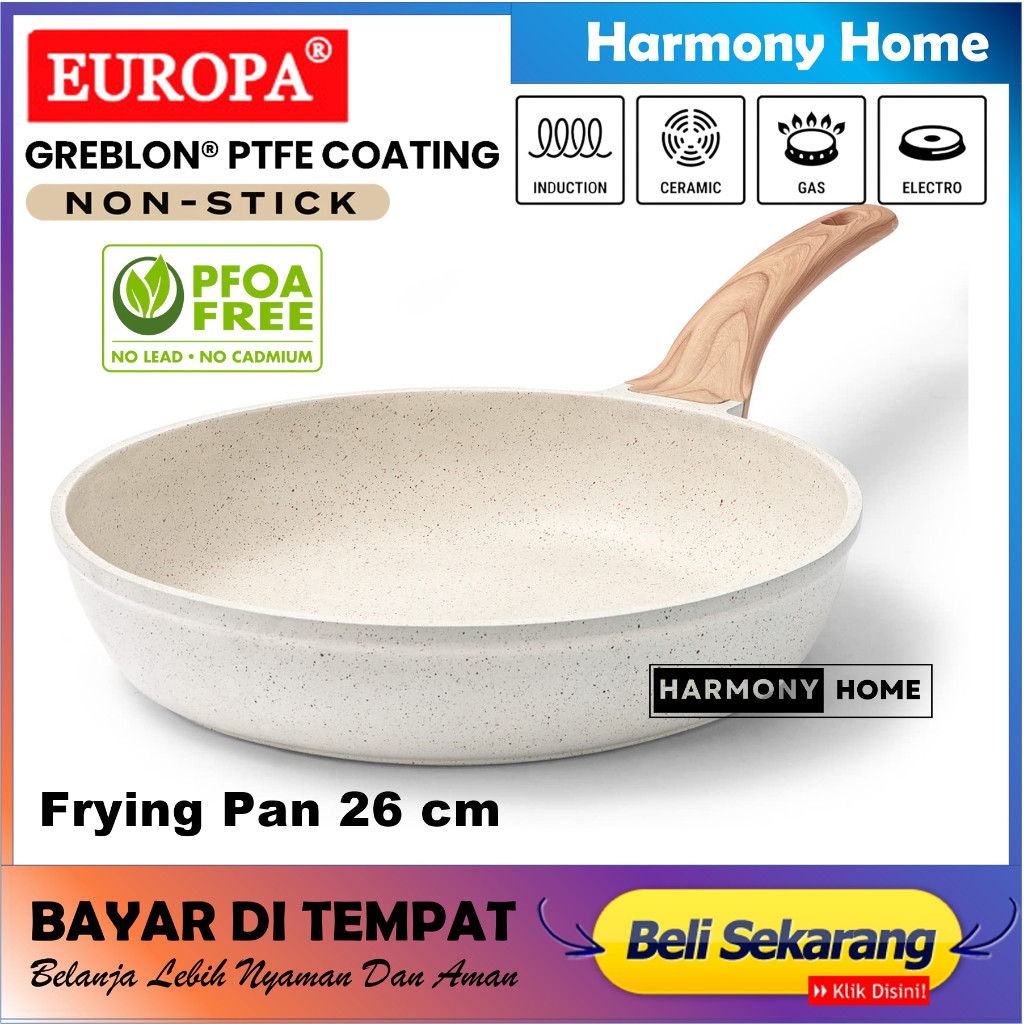 EUROPA Frying Pan 26 CM Coating Marble Non Stick Panci Anti Lengket Frying Pan Wajan Marble 26 CM